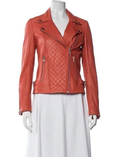 Pre-owned Maje Leather Biker Jacket In Orange