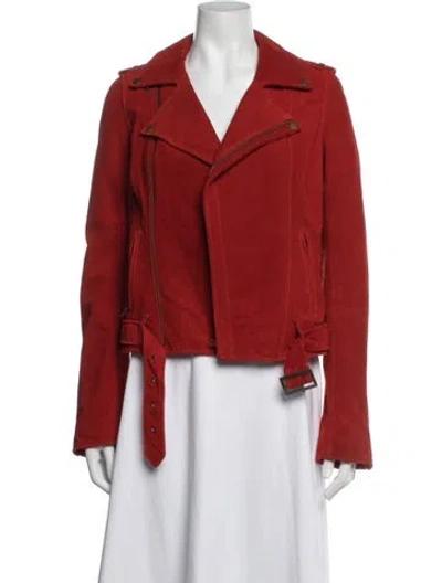 Pre-owned Maje Leather Biker Jacket In Orange/red