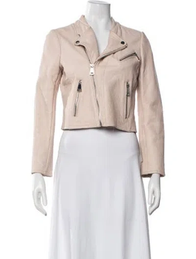 Pre-owned Maje Leather Biker Jacket In Pink