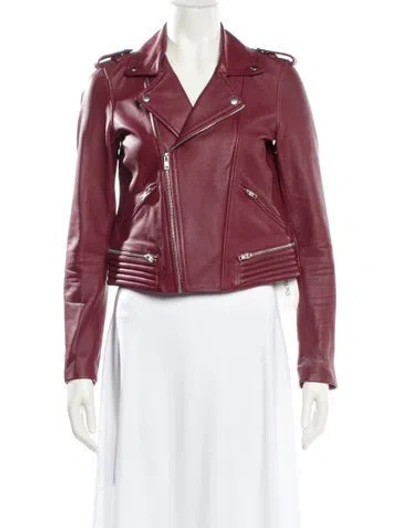 Pre-owned Maje Leather Biker Jacket In Red