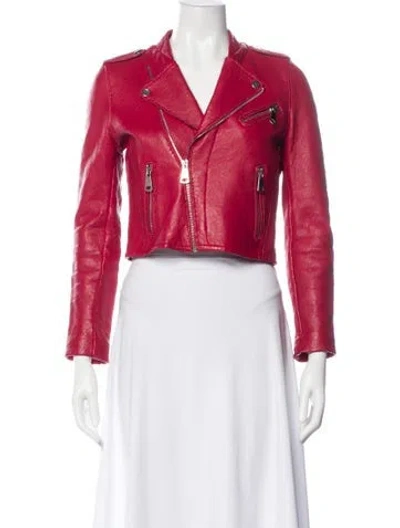 Pre-owned Maje Leather Biker Jacket In Red