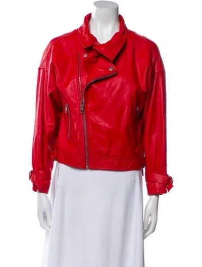 Pre-owned Maje Leather Biker Jacket In Red