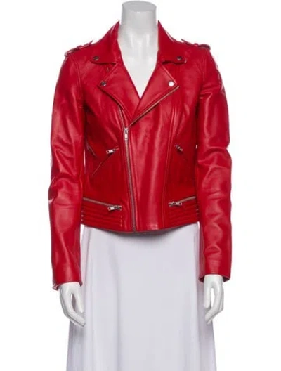 Pre-owned Maje Leather Biker Jacket In Red