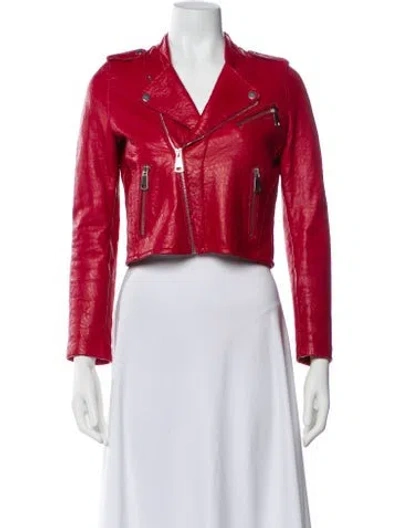 Pre-owned Maje Leather Biker Jacket In Red