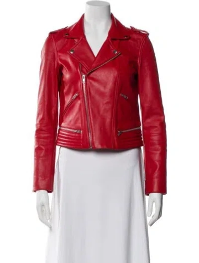 Pre-owned Maje Leather Biker Jacket In Red