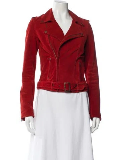 Pre-owned Maje Leather Biker Jacket In Red