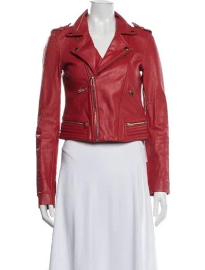 Pre-owned Maje Leather Biker Jacket In Red