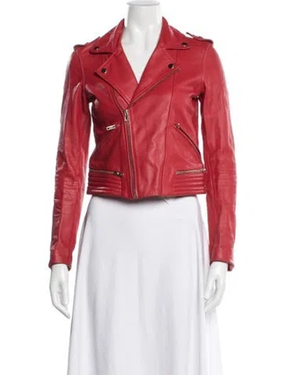 Pre-owned Maje Leather Biker Jacket In Red