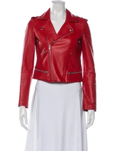 Pre-owned Maje Leather Biker Jacket In Red