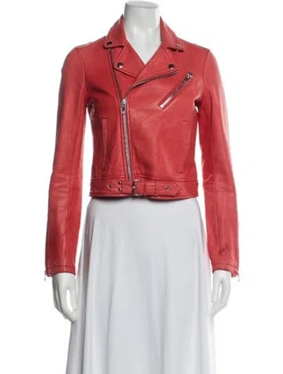 Pre-owned Maje Leather Biker Jacket In Red