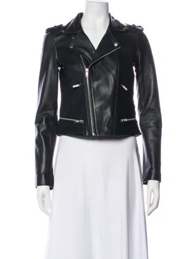 Pre-owned Maje Leather Biker Jacket W/ Tags In Black