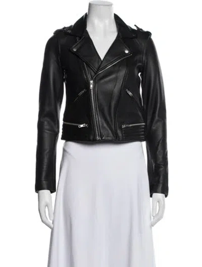 Pre-owned Maje Leather Biker Jacket W/ Tags In Black