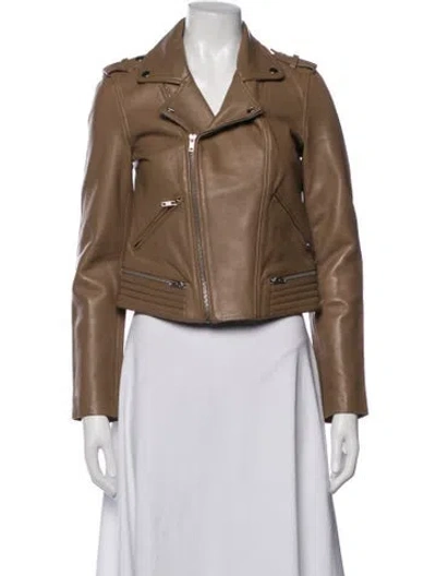 Pre-owned Maje Leather Biker Jacket W/ Tags In Neutrals