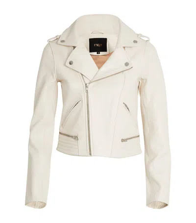 Maje Matelassé-detailing Leather Biker Jacket In White