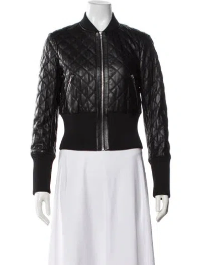Pre-owned Maje Leather Bomber Jacket In Black