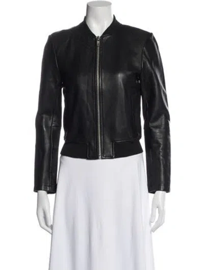 Pre-owned Maje Leather Bomber Jacket In Black