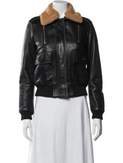 Pre-owned Maje Leather Bomber Jacket In Black