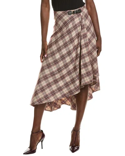 Maje Leather Buckle Wool-blend Wrap Skirt In Multi