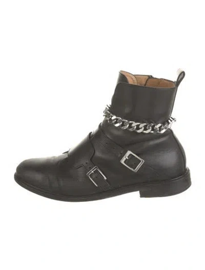 Pre-owned Maje Leather Chain-link Accents Moto Boots In Black