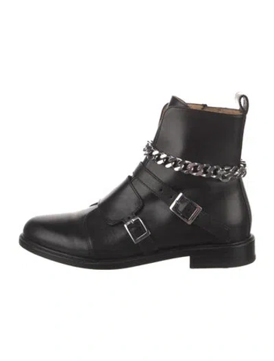 Pre-owned Maje Leather Chain-link Accents Moto Boots In Black