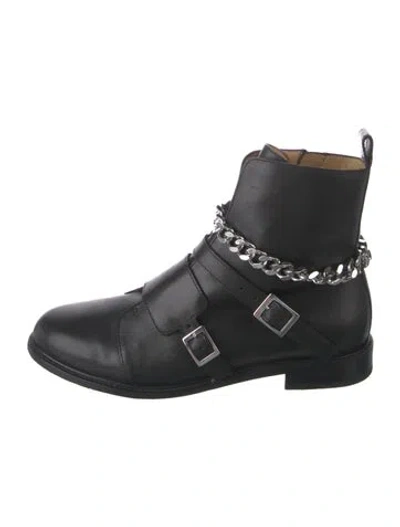 Pre-owned Maje Leather Chain-link Accents Moto Boots In Black