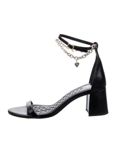 Pre-owned Maje Leather Chain-link Accents Sandals In Black