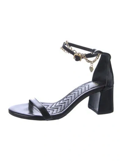 Pre-owned Maje Leather Chain-link Accents Sandals In Black