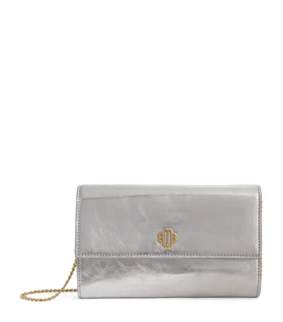 Maje Metallic Leather Crossbody Bag In Silver