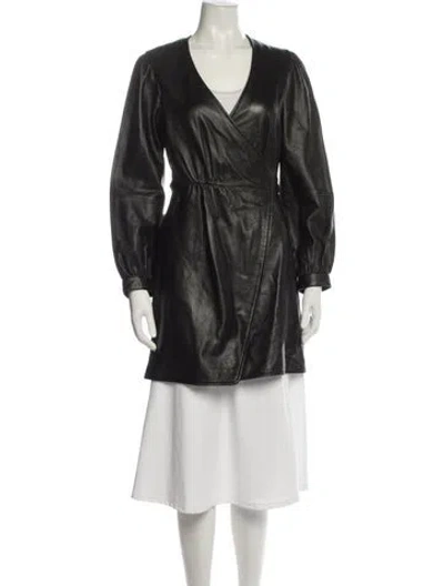 Pre-owned Maje Leather Coat In Gray