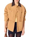 Maje Cotton Coat With Leather Collar In Beige