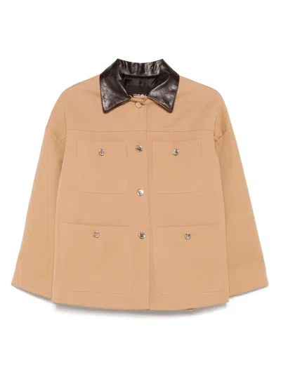 MAJE LEATHER-COLLAR COTTON JACKET