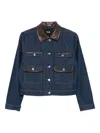 Maje Womens Navy Contrast-collar Patch-pocket Denim Jacket In Blue