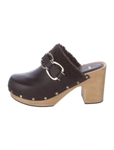 Pre-owned Maje Leather Colorblock Pattern Mules In Brown