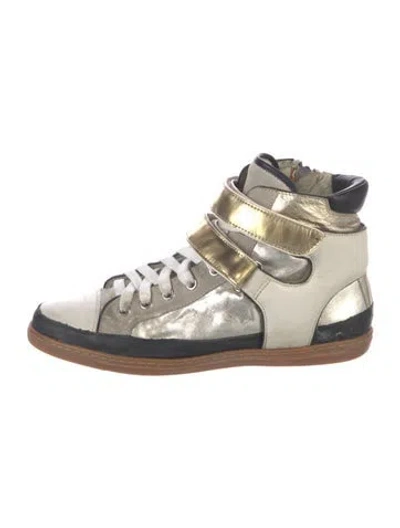 Pre-owned Maje Leather Colorblock Pattern Sneakers In White