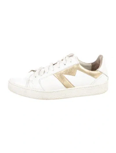 Pre-owned Maje Leather Colorblock Pattern Sneakers In White
