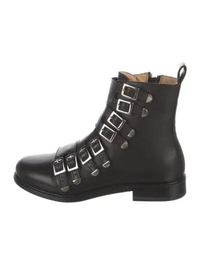 Pre-owned Maje Leather Combat Boots In Black