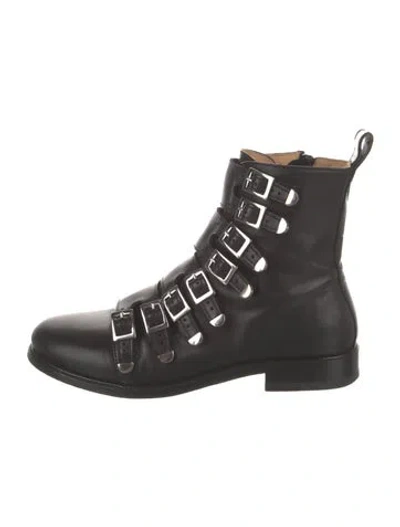 Pre-owned Maje Leather Combat Boots In Black