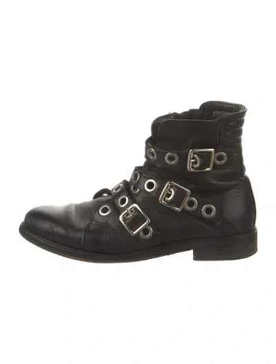 Pre-owned Maje Leather Combat Boots In Black
