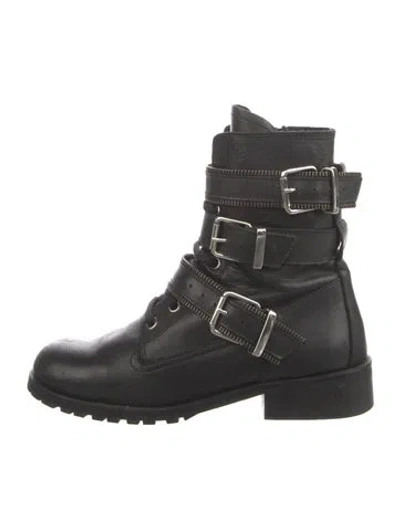 Pre-owned Maje Leather Combat Boots In Black
