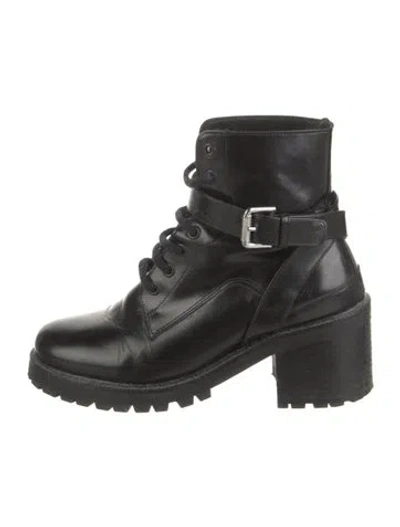 Pre-owned Maje Leather Combat Boots In Black