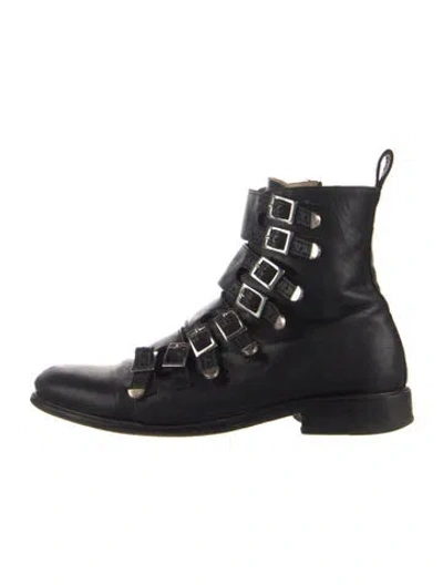 Pre-owned Maje Leather Combat Boots In Blue