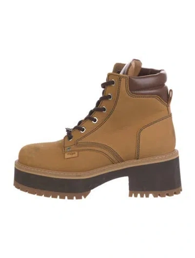 Pre-owned Maje Leather Combat Boots In Brown
