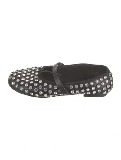 Pre-owned Maje Leather Crystal Embellishments Ballet Flats In Black