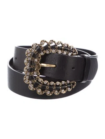 Pre-owned Maje Leather Crystal Embellishments Belt In Black