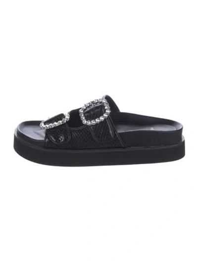 Pre-owned Maje Leather Crystal Embellishments Slides In Black