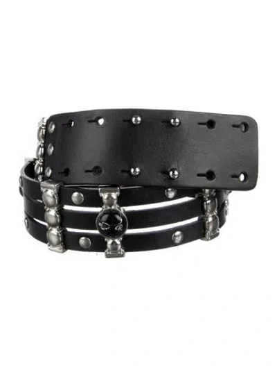 Pre-owned Maje Leather Crystal Embellishments Waist Belt In Black