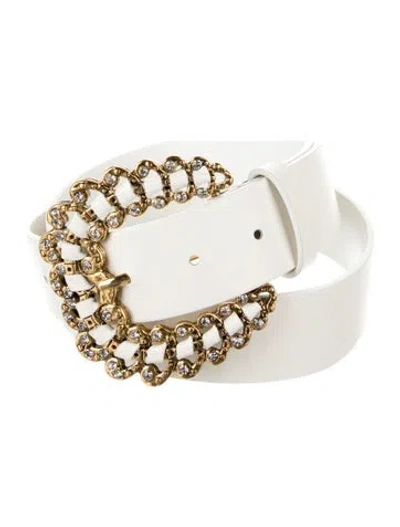 Pre-owned Maje Leather Crystal Embellishments Waist Belt In White