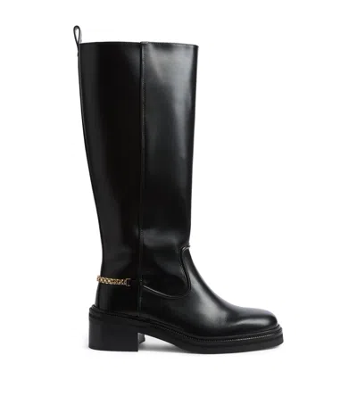 Maje Leather Embellished Knee Boots In Black