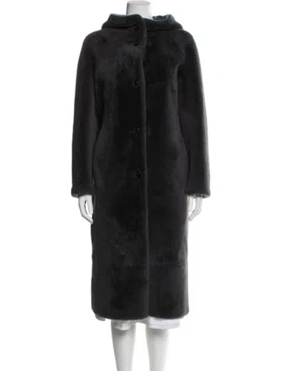 Pre-owned Maje Leather Faux Fur Coat In Gray