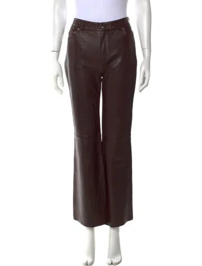 Pre-owned Maje Leather Flared Pants In Brown